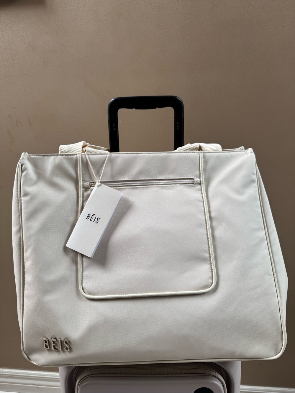 BEIS Cream Travel Tote with Front Zip Pocket